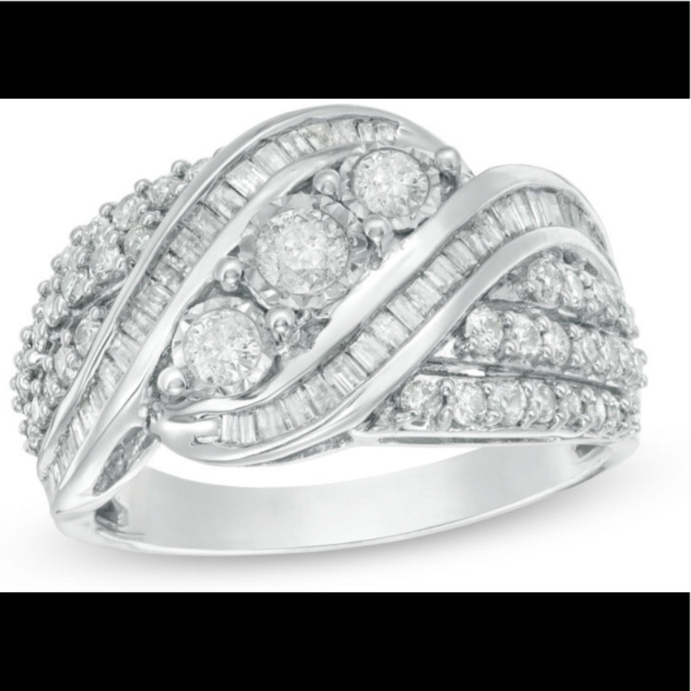 1 CT T.W. Baguette Round Diamond 3-stone Ring Sz 7